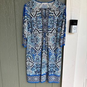 Sandra Darren Blue Paisley Print Sheath Dress Size 6